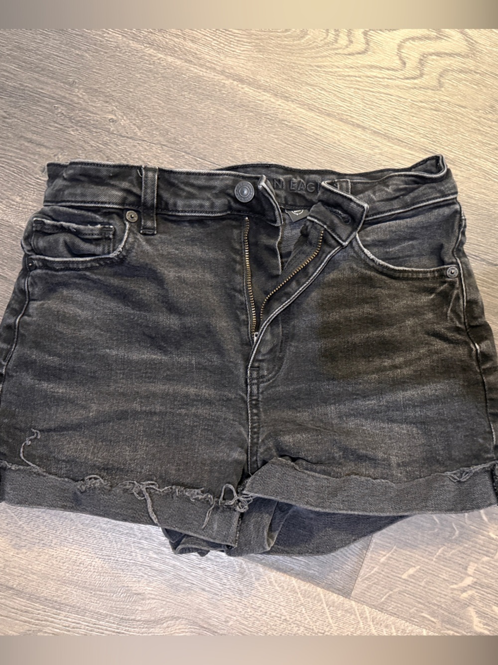 American Eagle Outfitters Black Distressed High-Rise Jean Shorts
